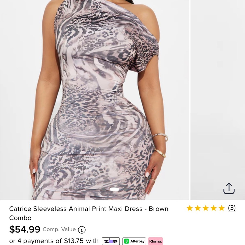Fashion Nova One-Shoulder Brown Animal Print Dress